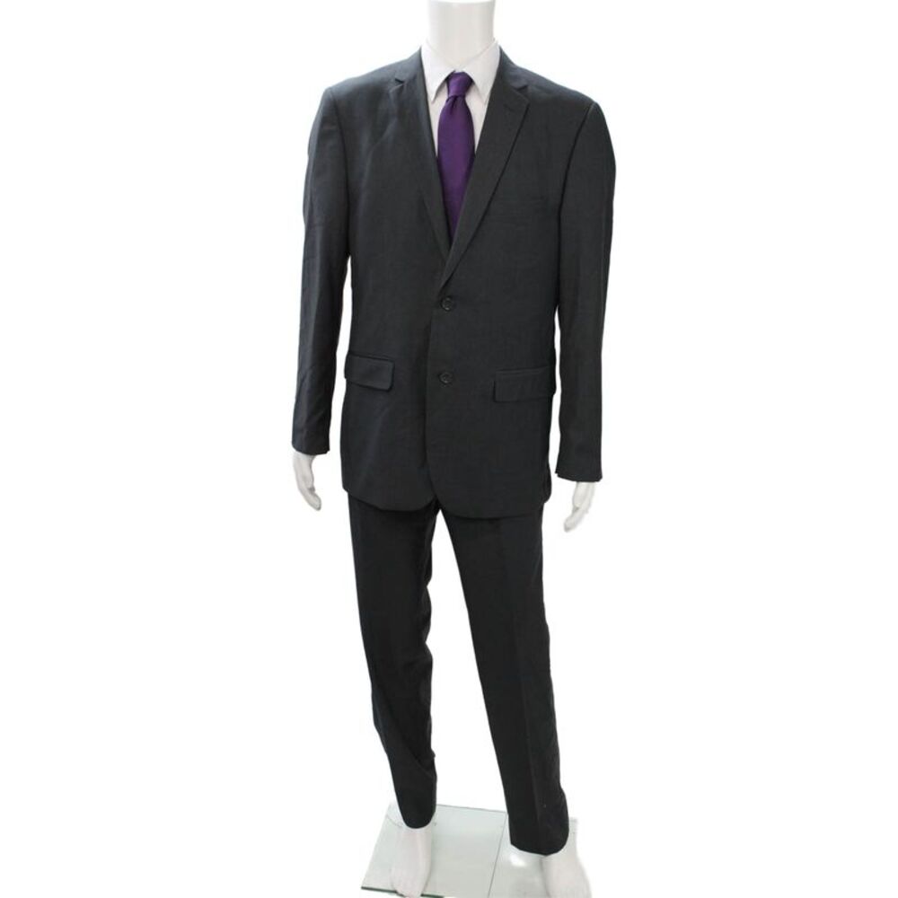 Alain Dupetit Mens 2 Piece Wool Suit Dark Gray Button Solid Size 42